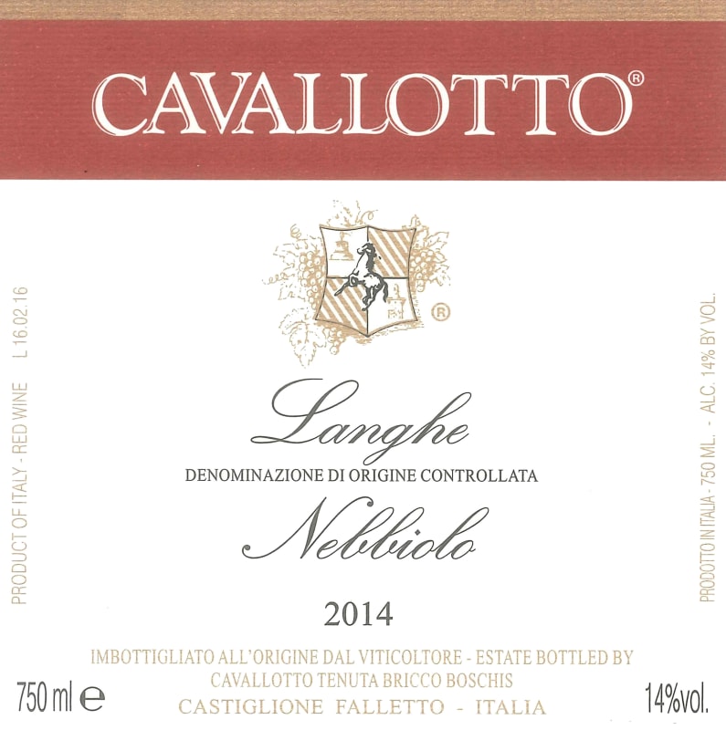 Cavallotto Langhe Nebbiolo 2014 Front Label