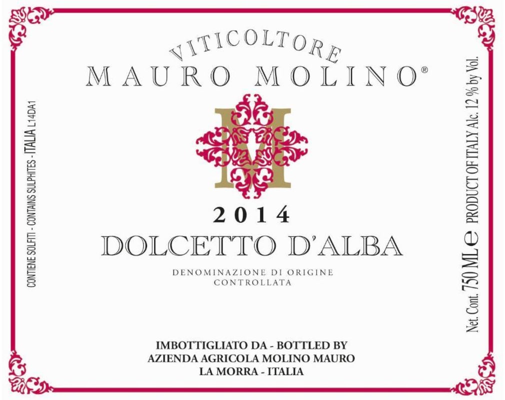 Mauro Molino Dolcetto d'Alba 2014 Front Label