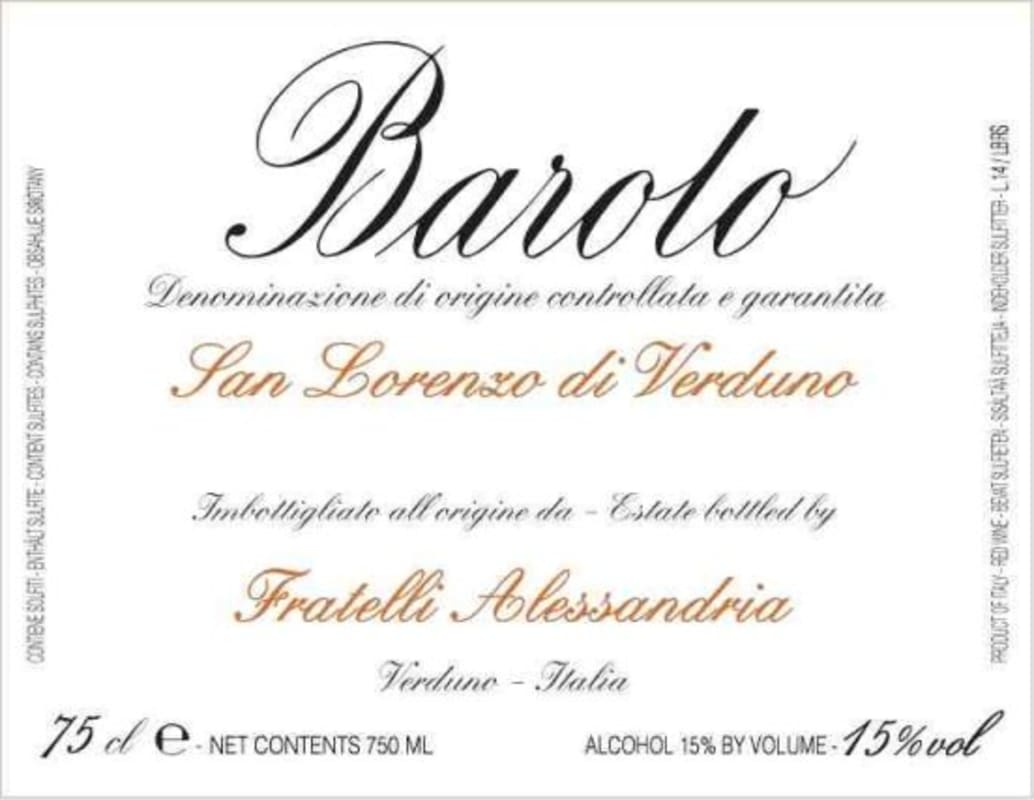 Fratelli Alessandria Barolo San Lorenzo di Verduno 2014 Front Label
