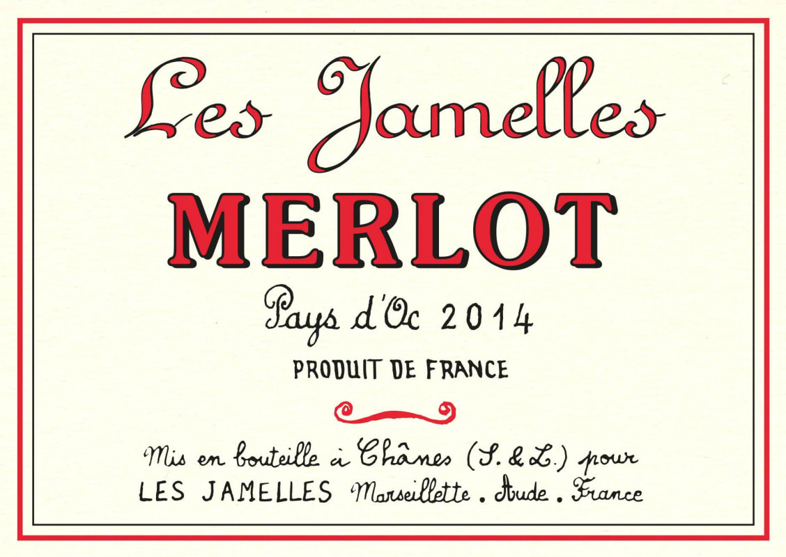 Les Jamelles Vins de Pays D'Oc Merlot 2014 Front Label
