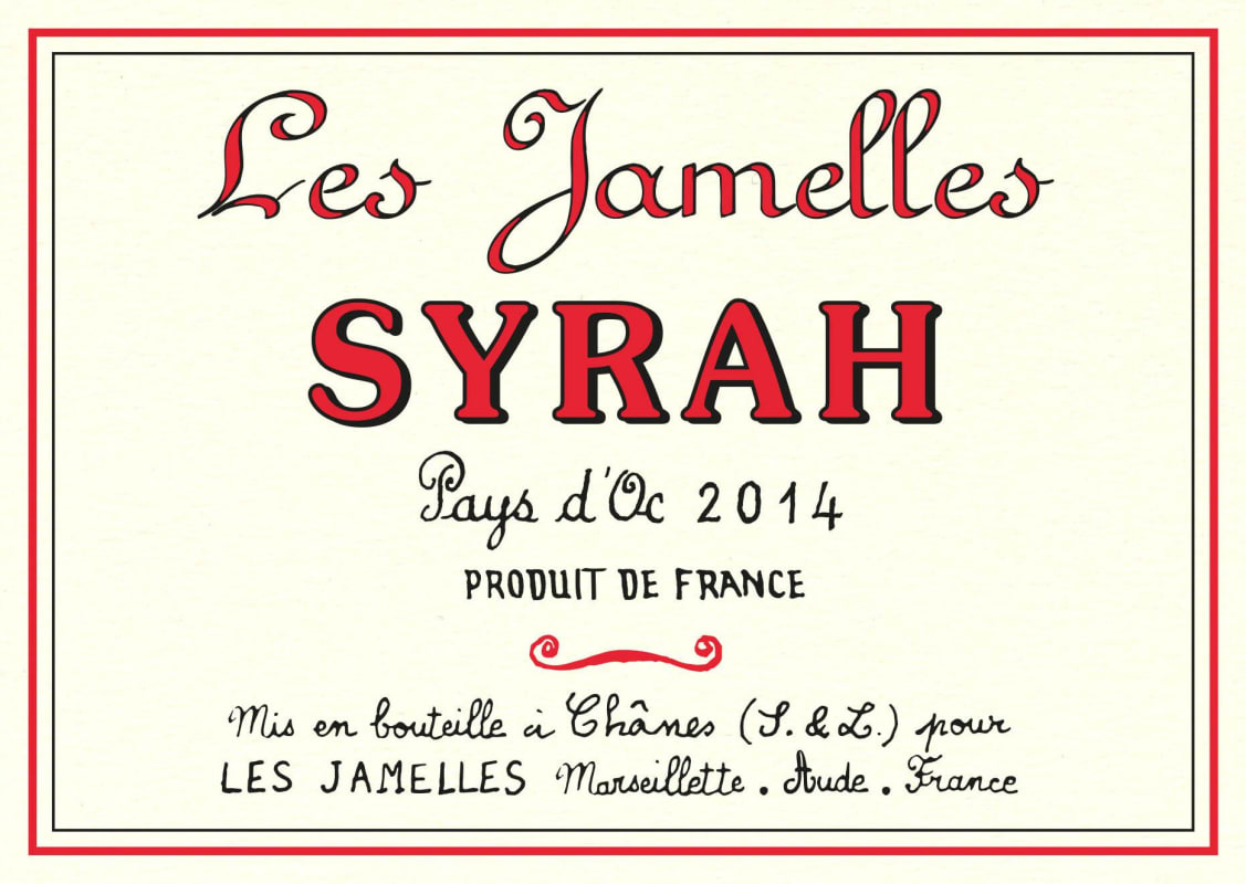 Les Jamelles Vins de Pays D'Oc Syrah 2014 Front Label