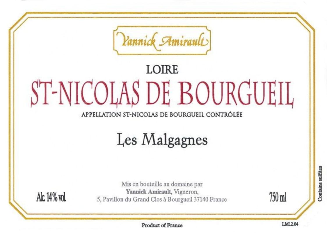 Yannick Amirault Saint Nicolas de Bourgueil Les Malgagnes 2014 Front Label