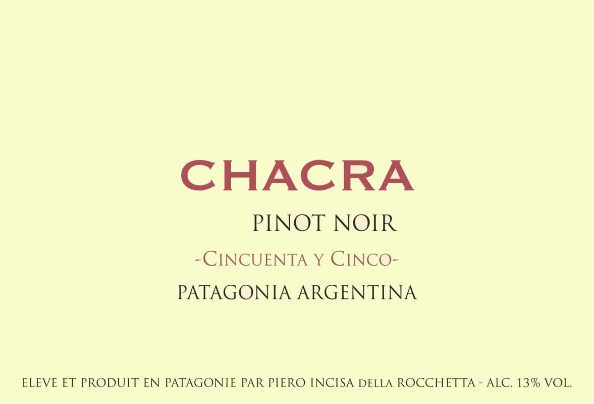 Bodega Chacra Cincuenta y Cinco Pinot Noir 2014 Front Label