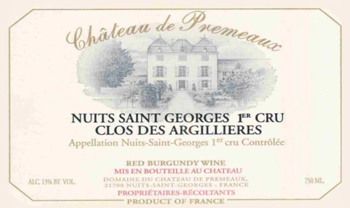 Chateau de Premeaux Nuits-Saint-Georges Clos de Argillieres 2014 Front Label