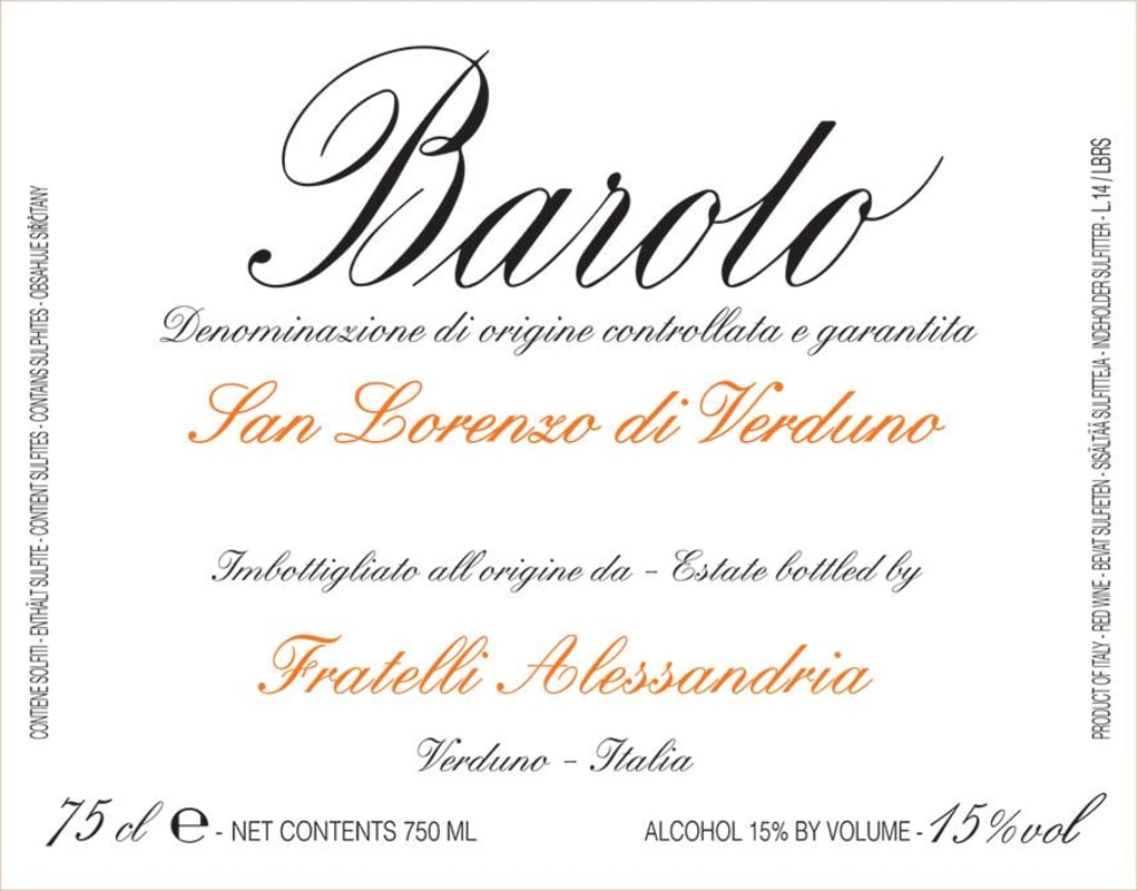 Fratelli Alessandria Barolo San Lorenzo di Verduno 2015 Front Label