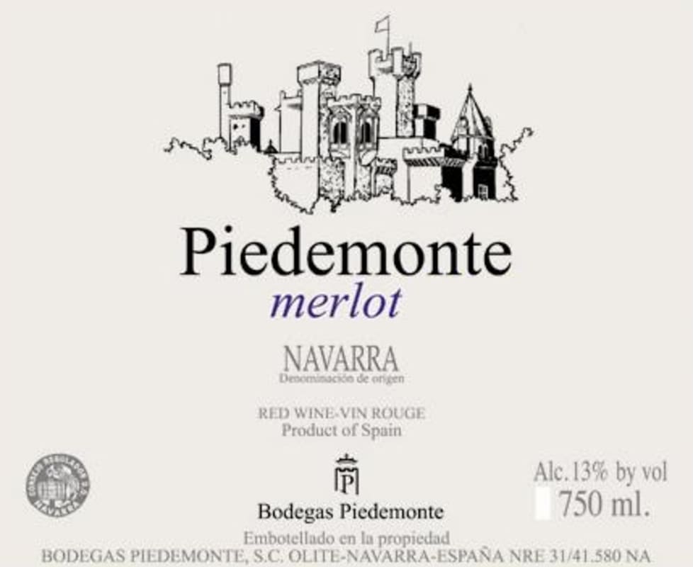 Piedemonte Navarra Merlot 2015 Front Label