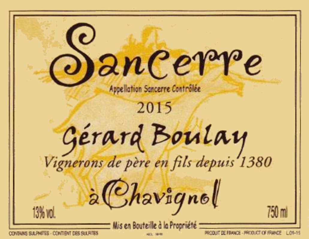 Gerard Boulay Sancerre Chavignol 2015 Front Label