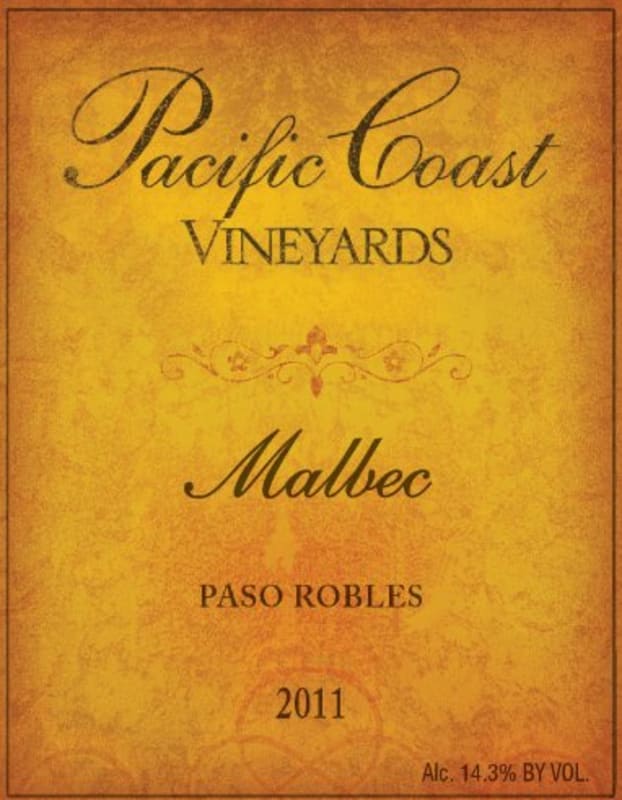 Pacific Coast Vineyards Malbec 2011 Front Label