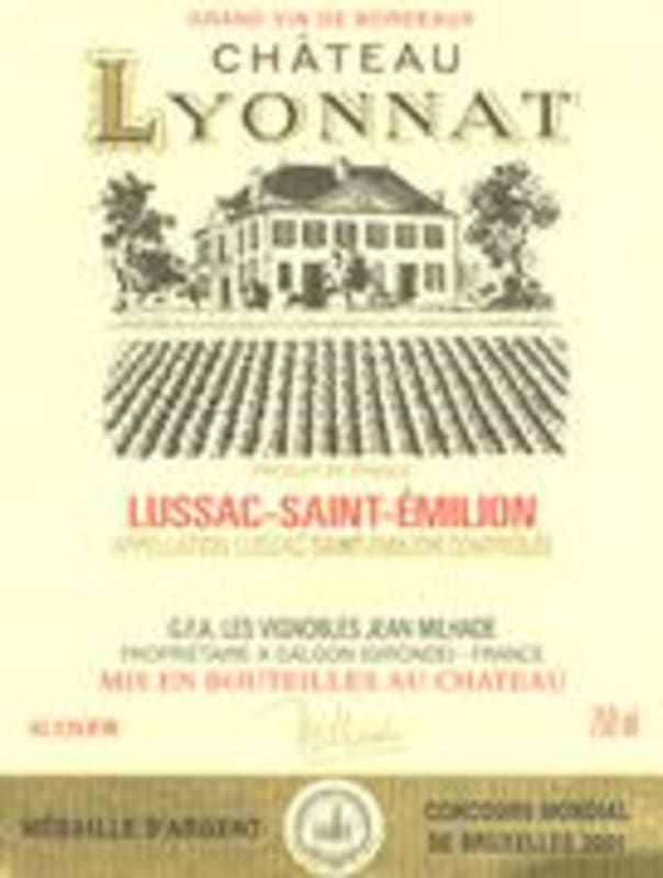 Chateau Lyonnat Lussac Saint-Emilion 1999 Front Label