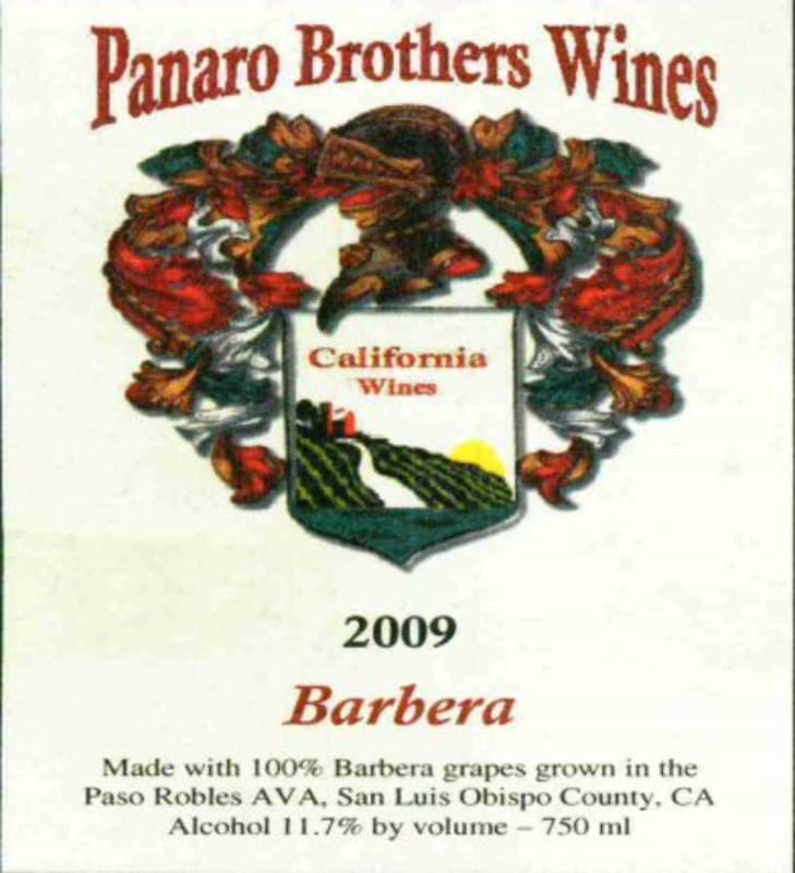 Panaro Brothers Winery Barbera 2009 Front Label