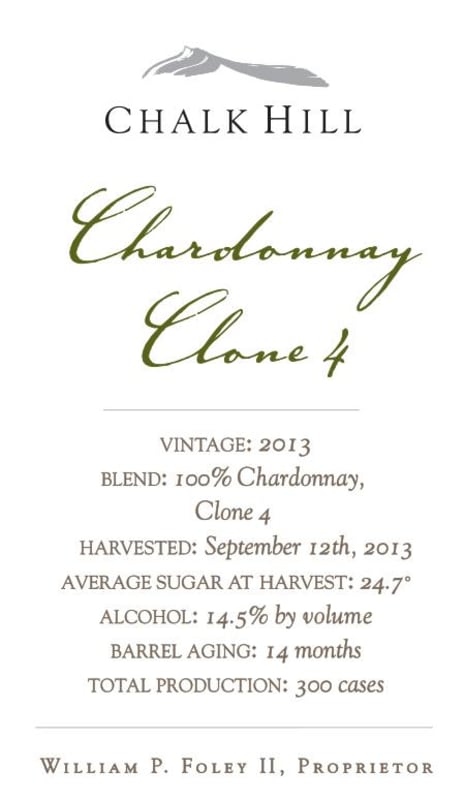 Chalk Hill Clone 4 Chardonnay 2013 Front Label