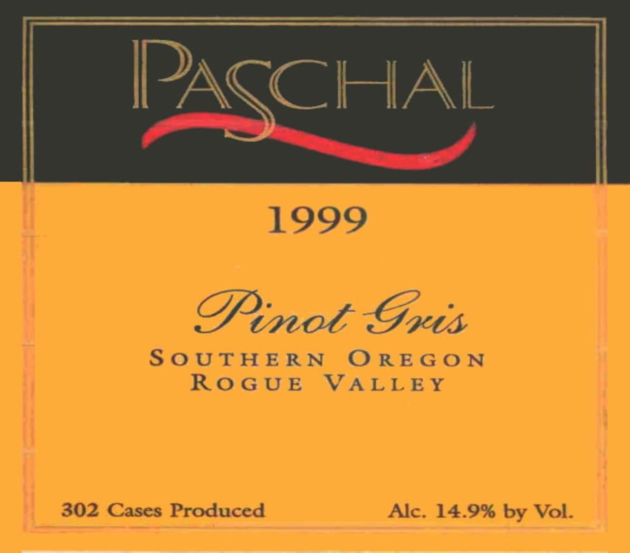 Paschal Winery Pinot Gris 1999 Front Label