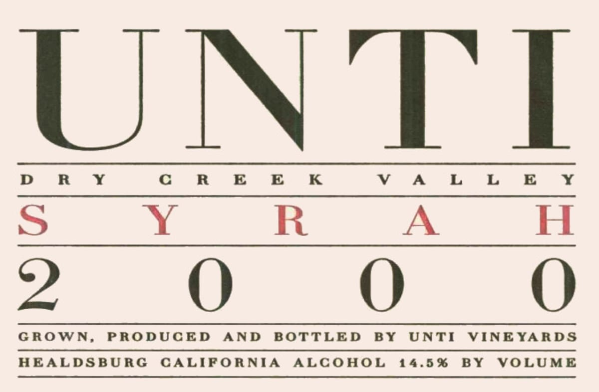 Unti Syrah 2000 Front Label