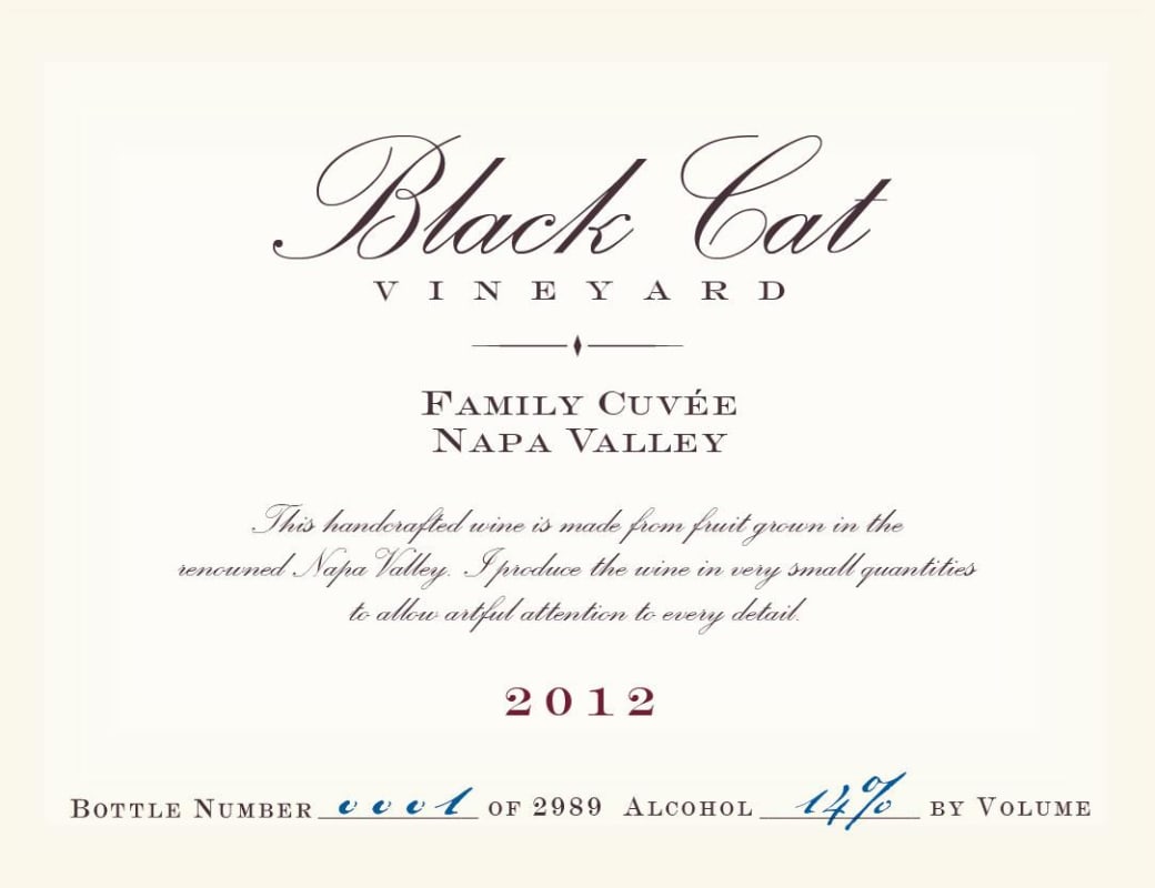 Black Cat Vineyard Family Cuvee Red 2012 Front Label