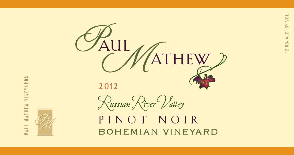Paul Mathew Vineyards Bohemian Vineyard Pinot Noir 2012 Front Label
