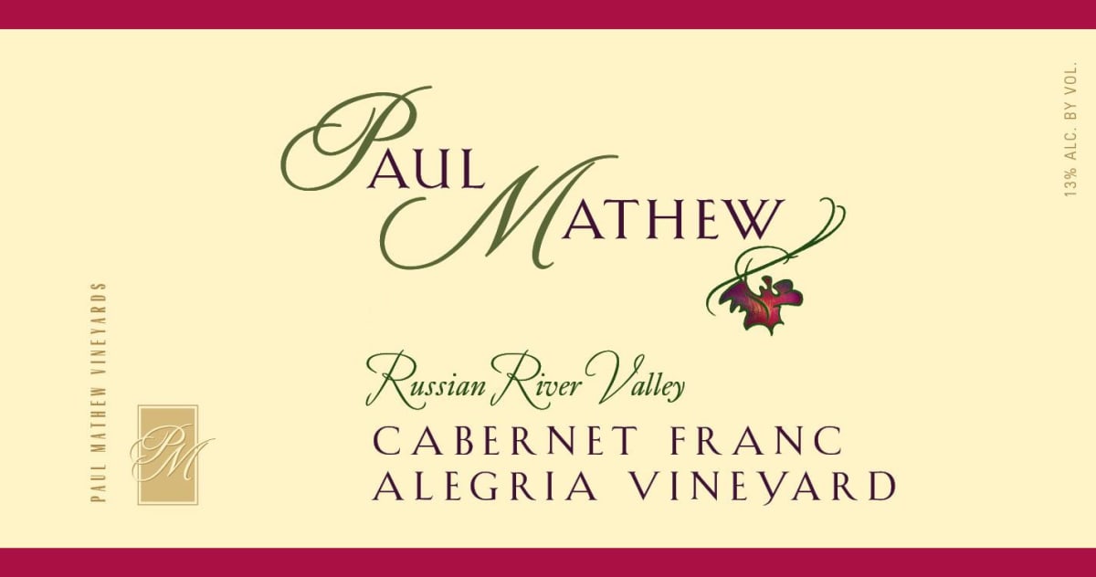 Paul Mathew Vineyards Cabernet Franc 2014 Front Label