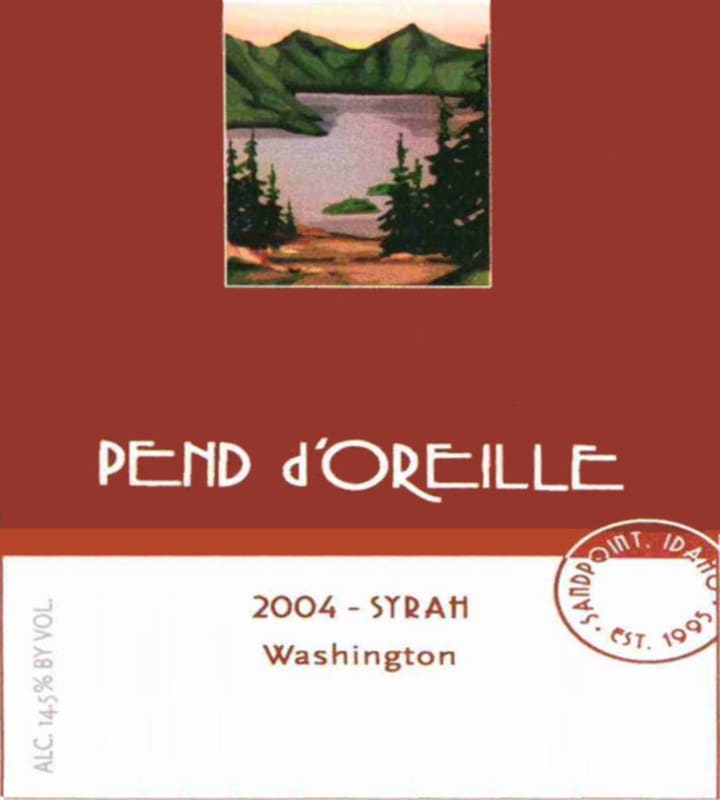 Pend d'Oreille Winery Syrah 2004 Front Label