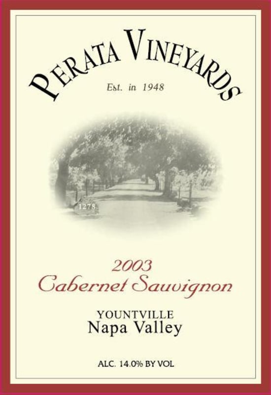 Perata Vineyards Cabernet Sauvignon 2003 Front Label