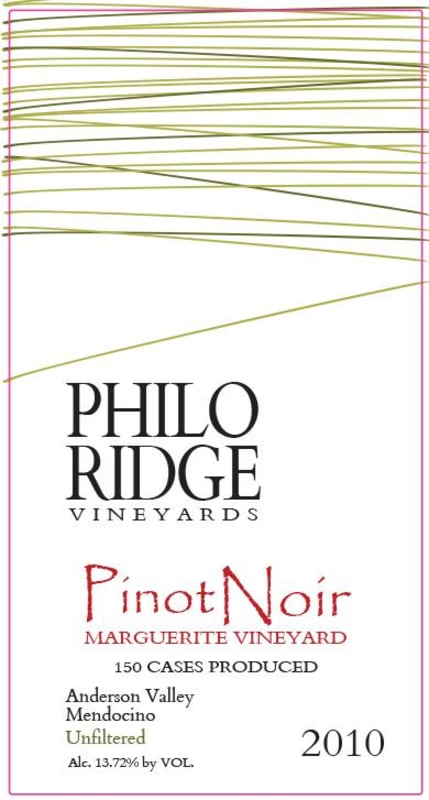 Philo Ridge Vineyards Marguerite Pinot Noir 2010 Front Label
