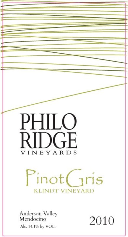 Philo Ridge Vineyards Klindt Pinot Gris 2010 Front Label