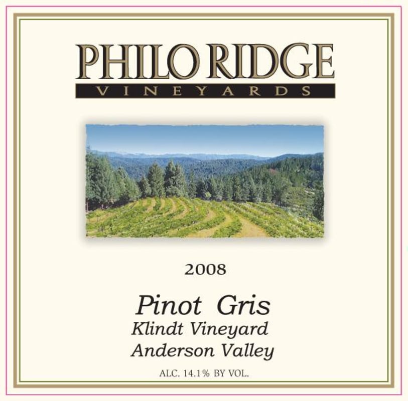 Philo Ridge Vineyards Klindt Pinot Gris 2008 Front Label