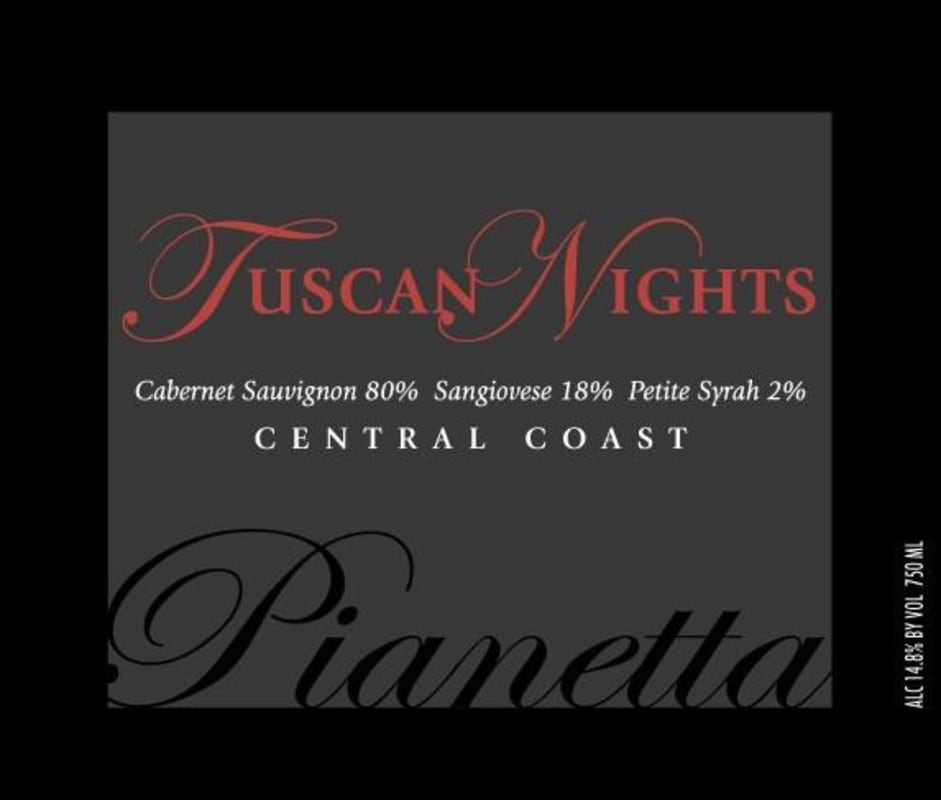 Pianetta Winery Tuscan Nights 2013 Front Label