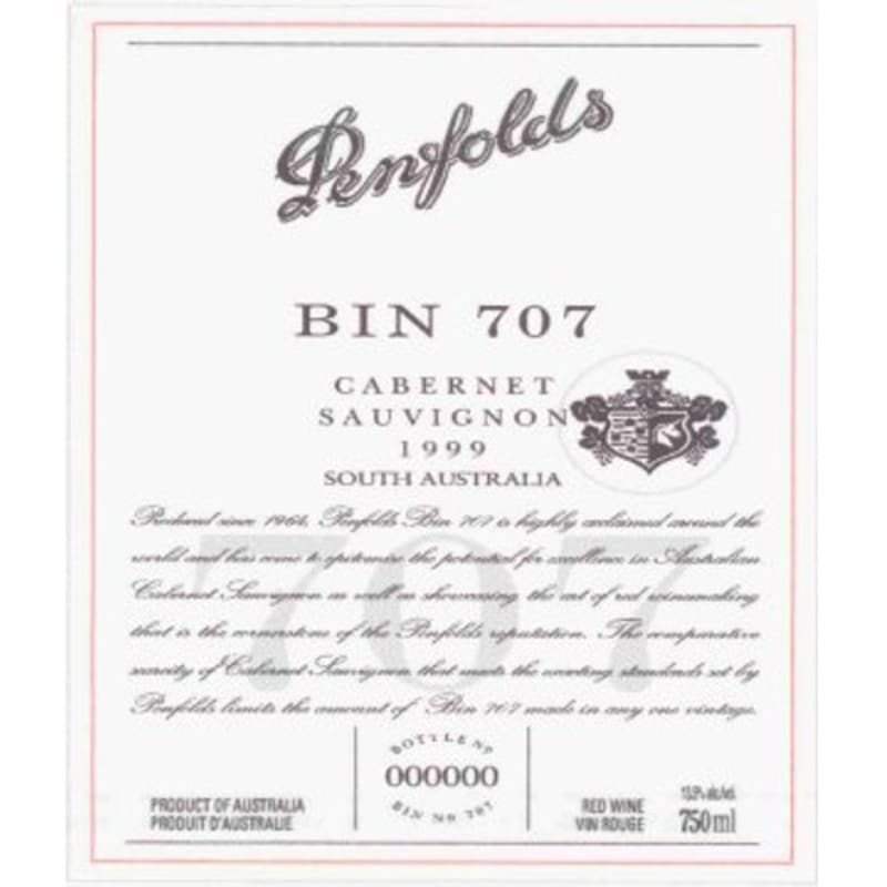 Penfolds Bin 707 Cabernet Sauvignon 1999 Front Label