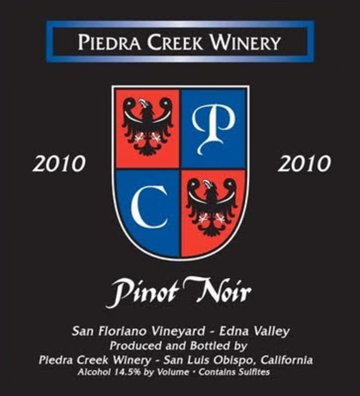 Piedra Creek Winery San Floriano Vineyard Pinot Noir 2010 Front Label