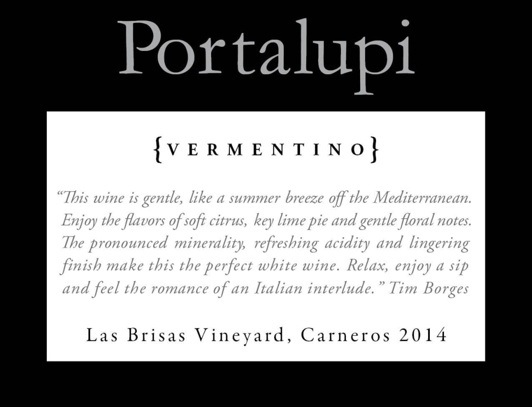 Portalupi Vermentino Las Brisas Vineyard 2014 Front Label