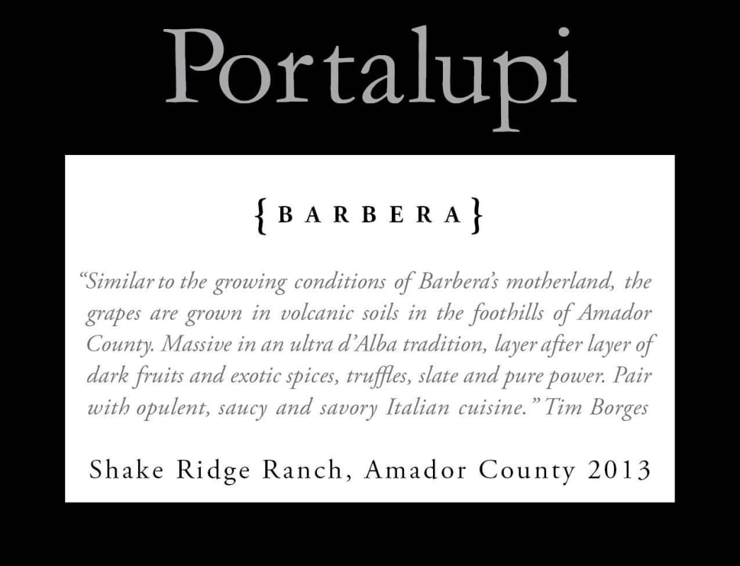 Portalupi Shake Ridge Ranch Barbera 2013 Front Label