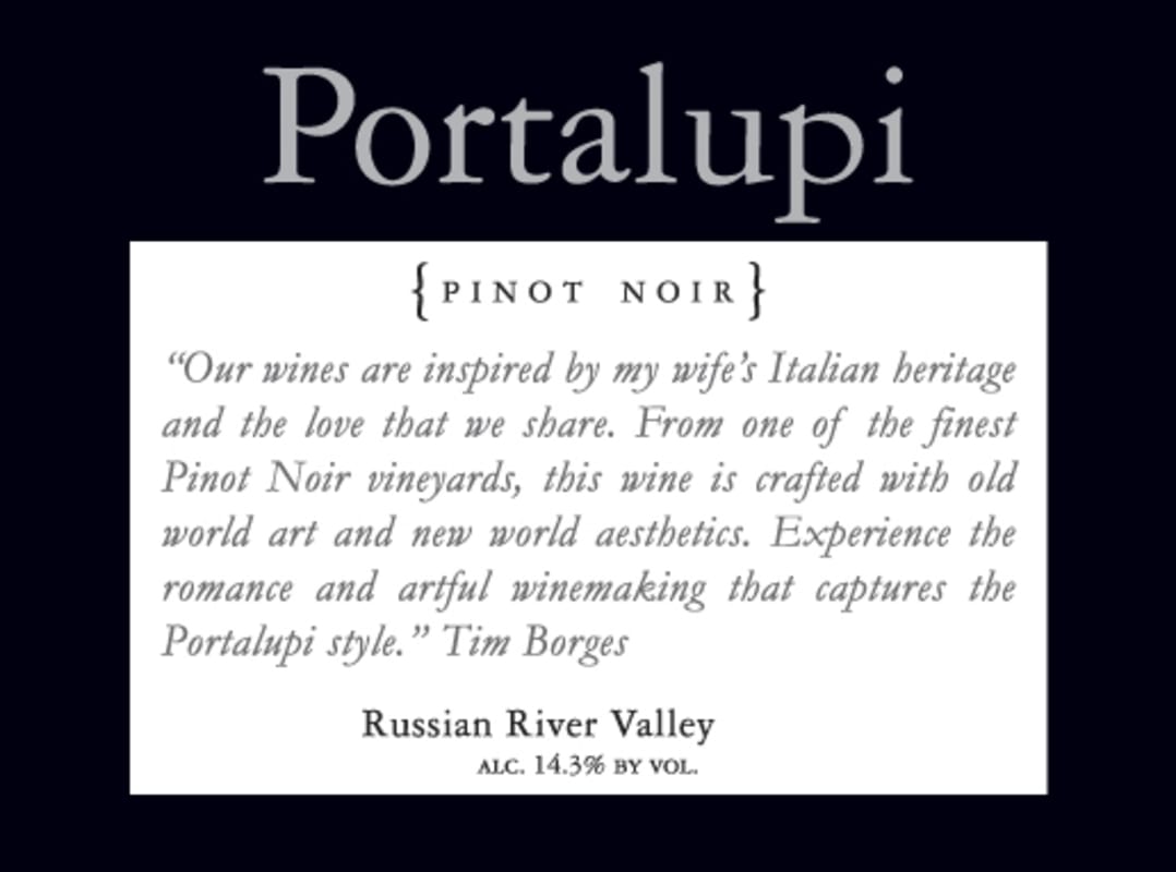 Portalupi Russian River Valley Pinot Noir 2010 Front Label