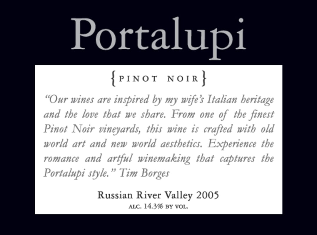 Portalupi Russian River Valley Pinot Noir 2005 Front Label
