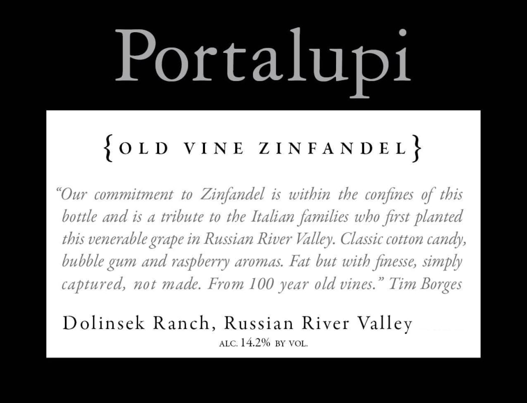 Portalupi Dolinsek Ranch Old Vine Zinfandel 2012 Front Label