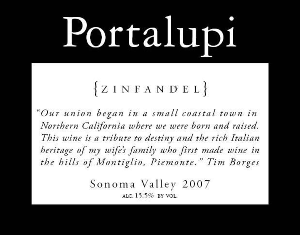 Portalupi Sonoma Valley Zinfandel 2007 Front Label