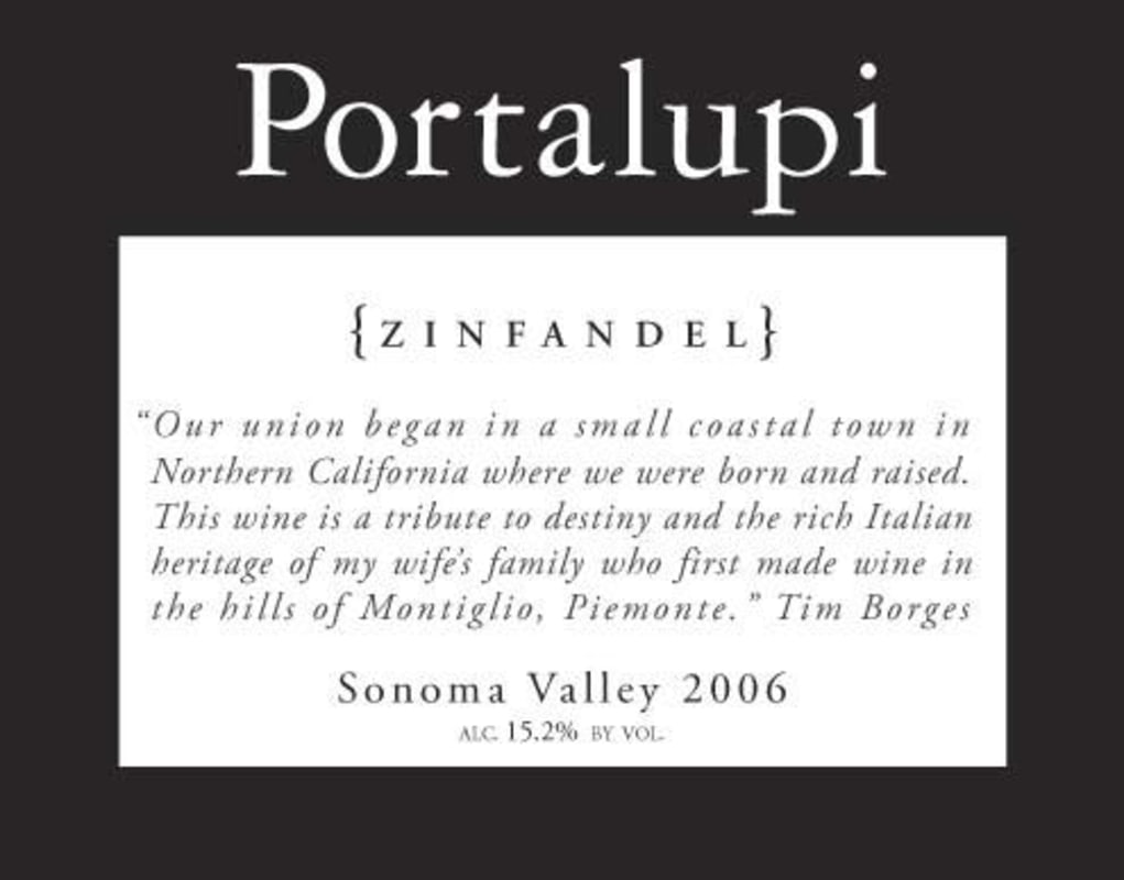 Portalupi Sonoma Valley Zinfandel 2006 Front Label