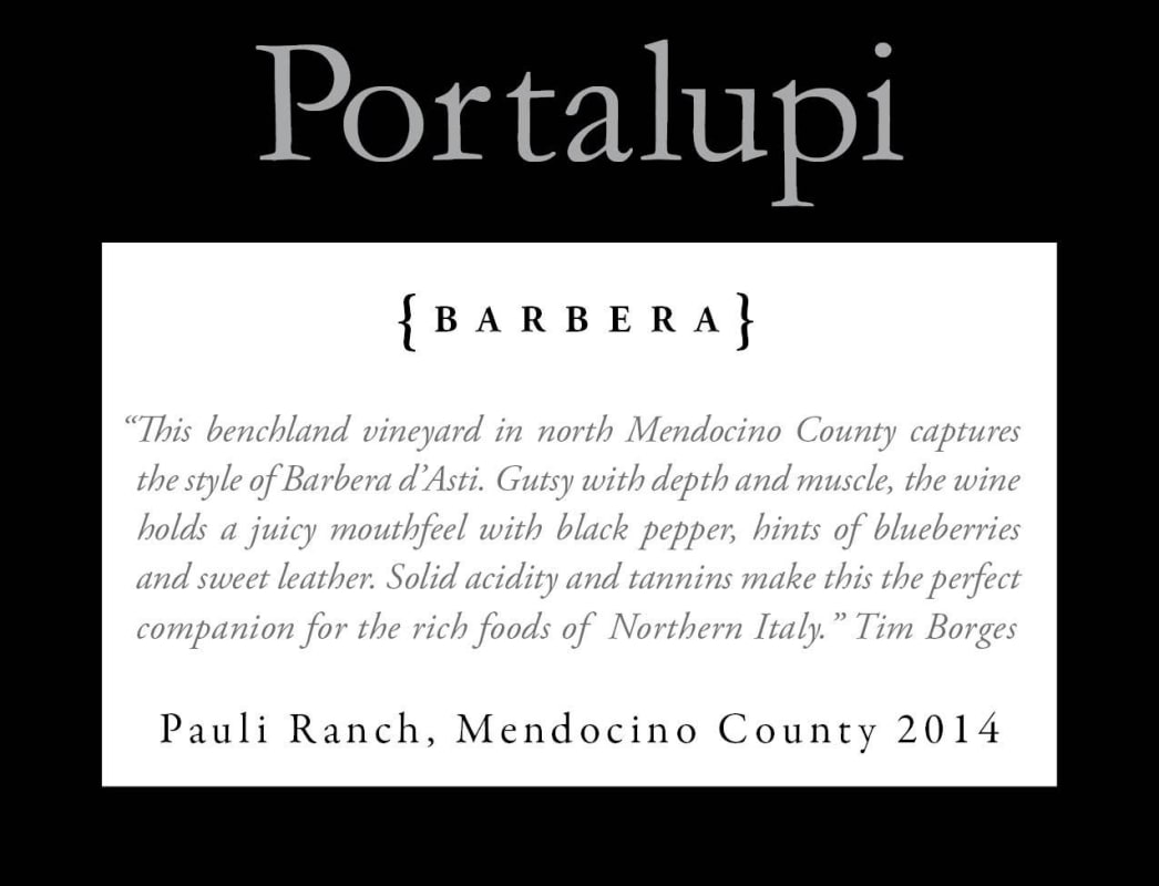Portalupi Pauli Ranch Barbera 2014 Front Label