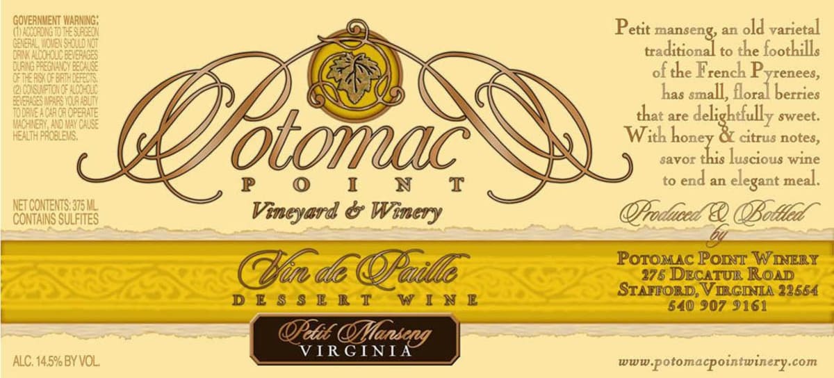 Potomac Point Vineyard & Winery Vin de Paille 2010 Front Label