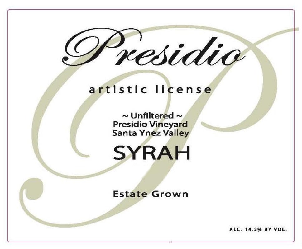 Presidio Vineyard & Winery Artistic License Estate Syrah 2006 Front Label