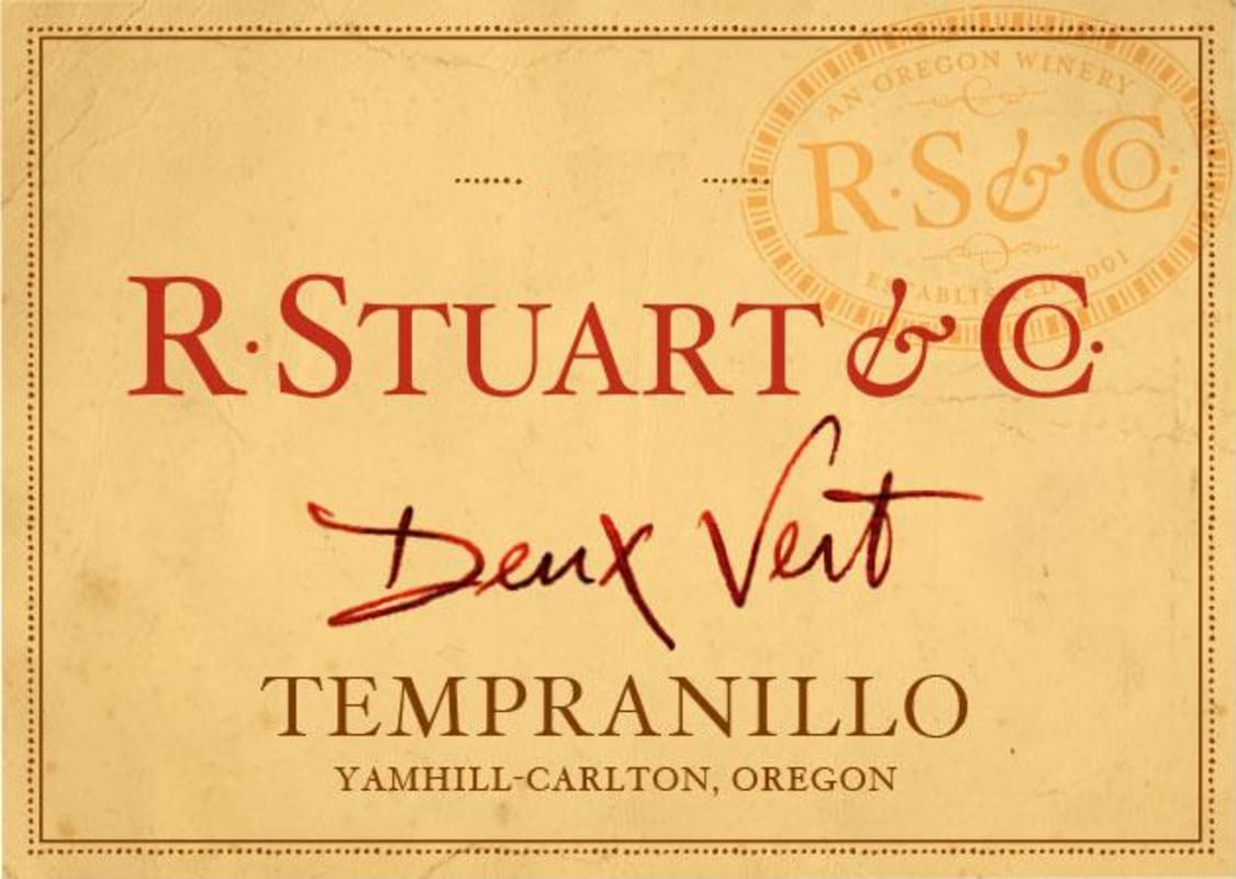 R. Stuart & Co. Deux Vert Tempranillo 2012 Front Label