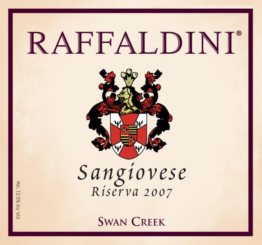 Raffaldini Vineyards & Winery, LLC. Riserva Sangiovese 2007 Front Label