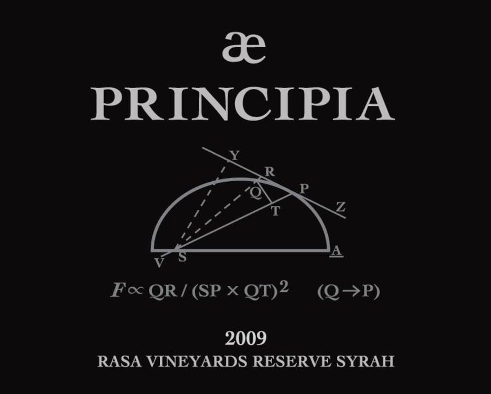 Rasa Vineyards Principia Reserve Syrah 2009 Front Label