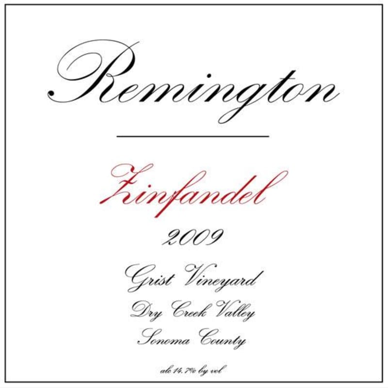 Remington Vineyards Zinfandel Grist Vineyard 2009 Front Label