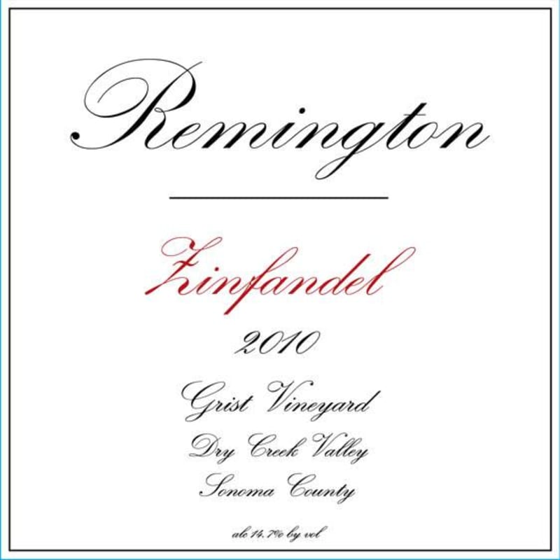 Remington Vineyards Zinfandel Grist Vineyard 2010 Front Label