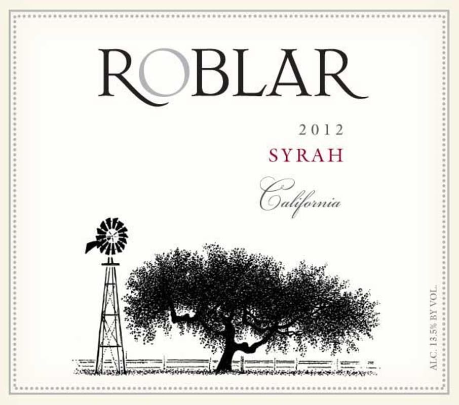 Roblar Winery Syrah 2012 Front Label