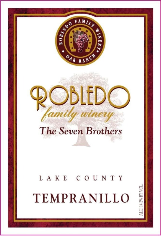 Robledo Family Winery Tempranillo 2014 Front Label