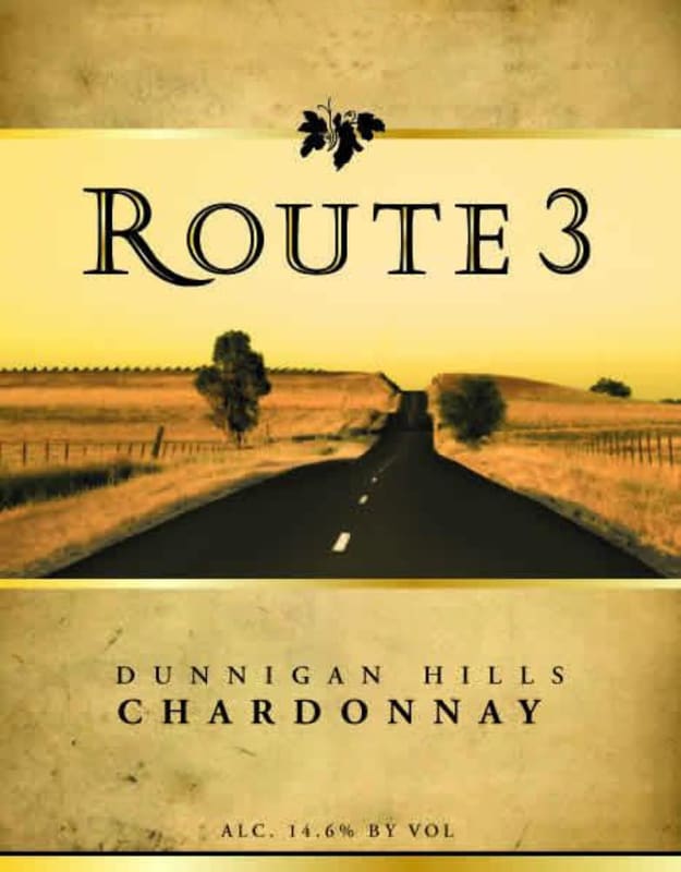 Route 3 Wines Chardonnay 2012 Front Label