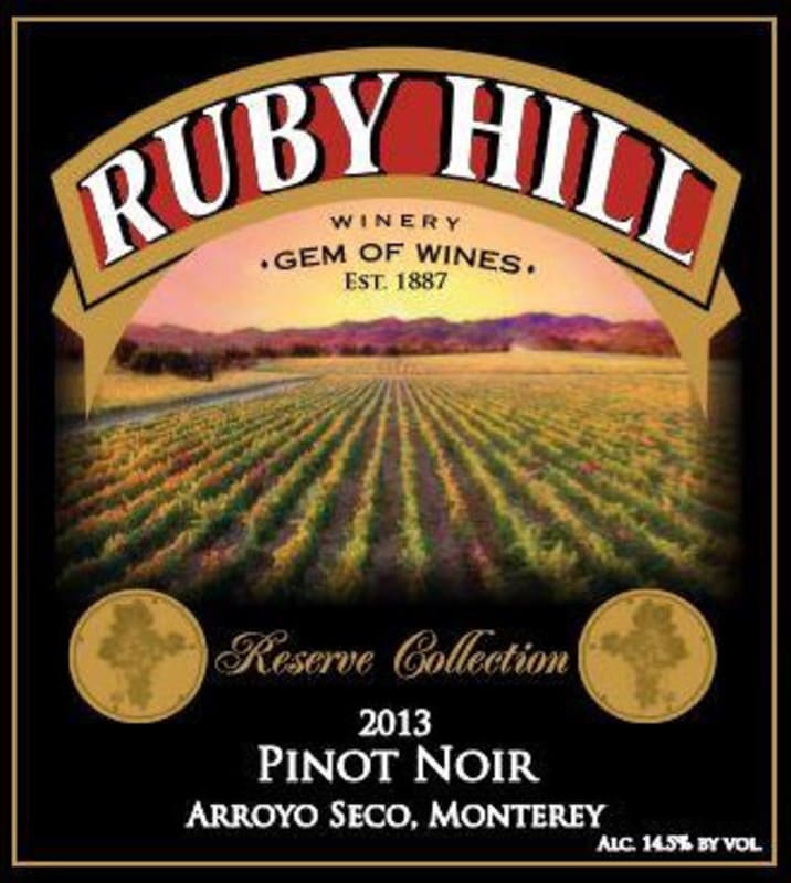 Ruby Hill Winery Reserve Pinot Noir 2013 Front Label