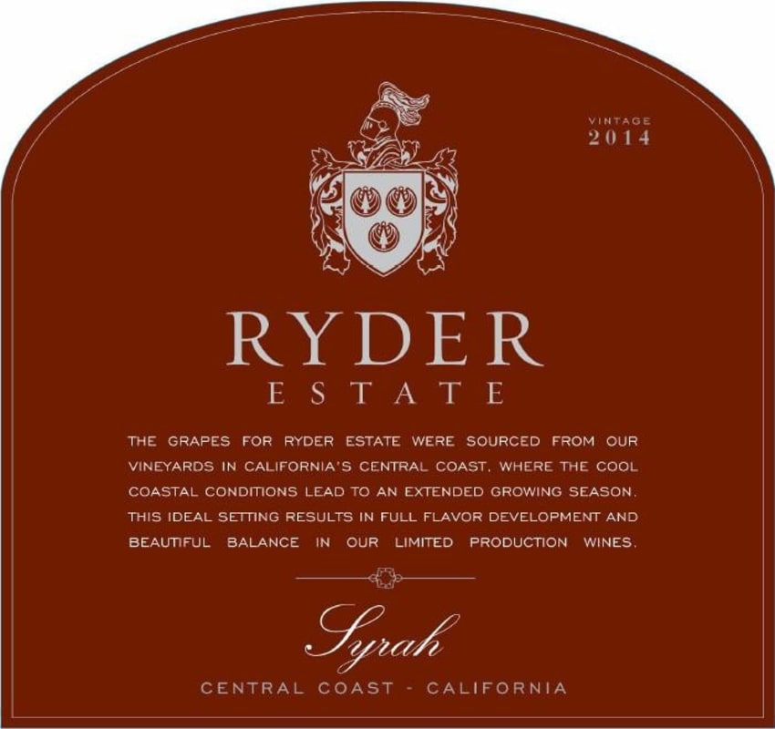 Ryder Estate Syrah 2014 Front Label
