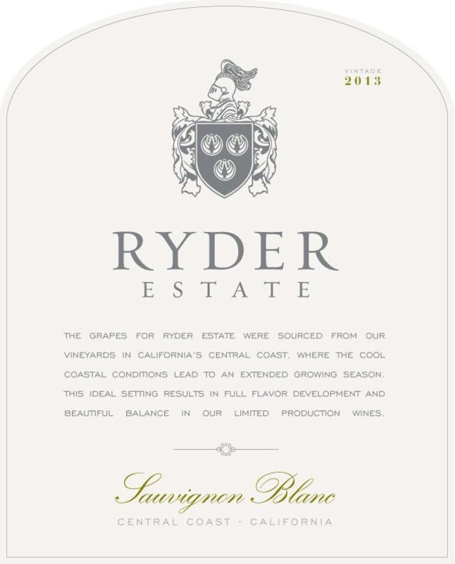 Ryder Estate Sauvignon Blanc 2013 Front Label
