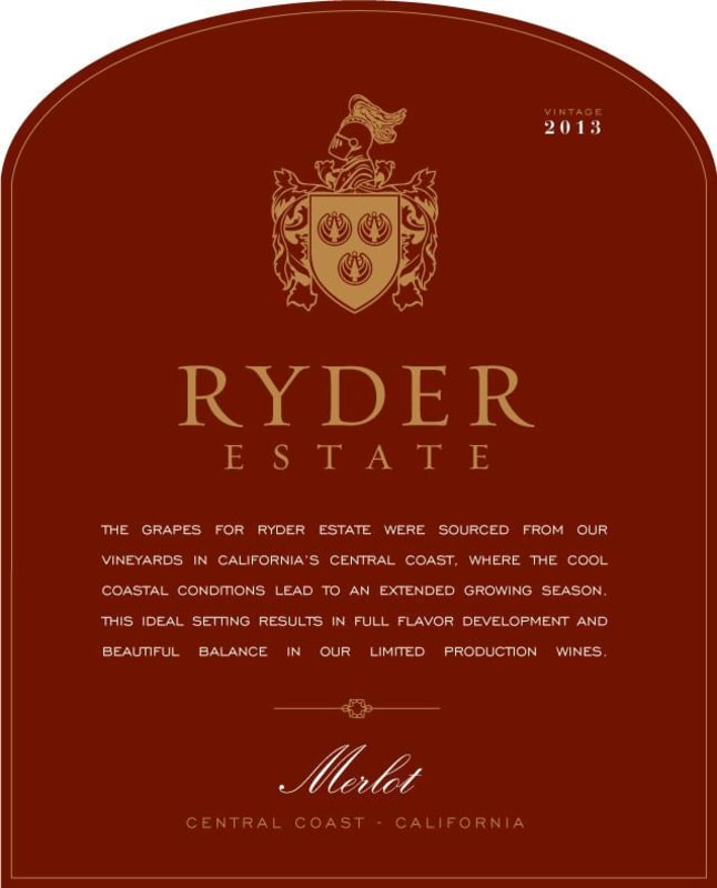 Ryder Estate Merlot 2013 Front Label